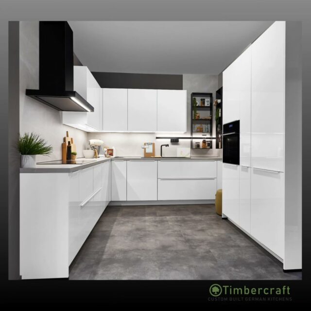 This sleek kitchen features lacquered laminate doors in Alpine White high-gloss, reflecting light beautifully to create a bright, contemporary ambience. 

The 361 Caspian Grey marble reproduction worktop adds a refined stone look, perfectly balanced by the subtle Alpine White bar handles for a seamless, cohesive finish.

Minimal in appearance. Maximum in presence

🌱 Let your German dream kitchen come to life with Timbercraft custom-built German designs!

💡 Ready to elevate your space? Visit us at timbercraft.ie.

#germankitchen #modernkitchen #homedesign #kitchendesign #bespokekitchen